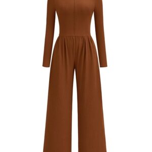 PRETTYGARDEN Long Sleeve Jumpsuit for Women 2026 Fall Date Night Rompers Dressy Casual One Piece Mock Neck Jumpsuits Pockets