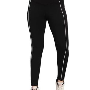 Women High Waist Ankle Length Yoga Tights with Side Piping | Nylon Slim Fit 4 Way Stretch Leggings | Workout Gym Running Training Activewear Pants for Women Comfortable Fit
